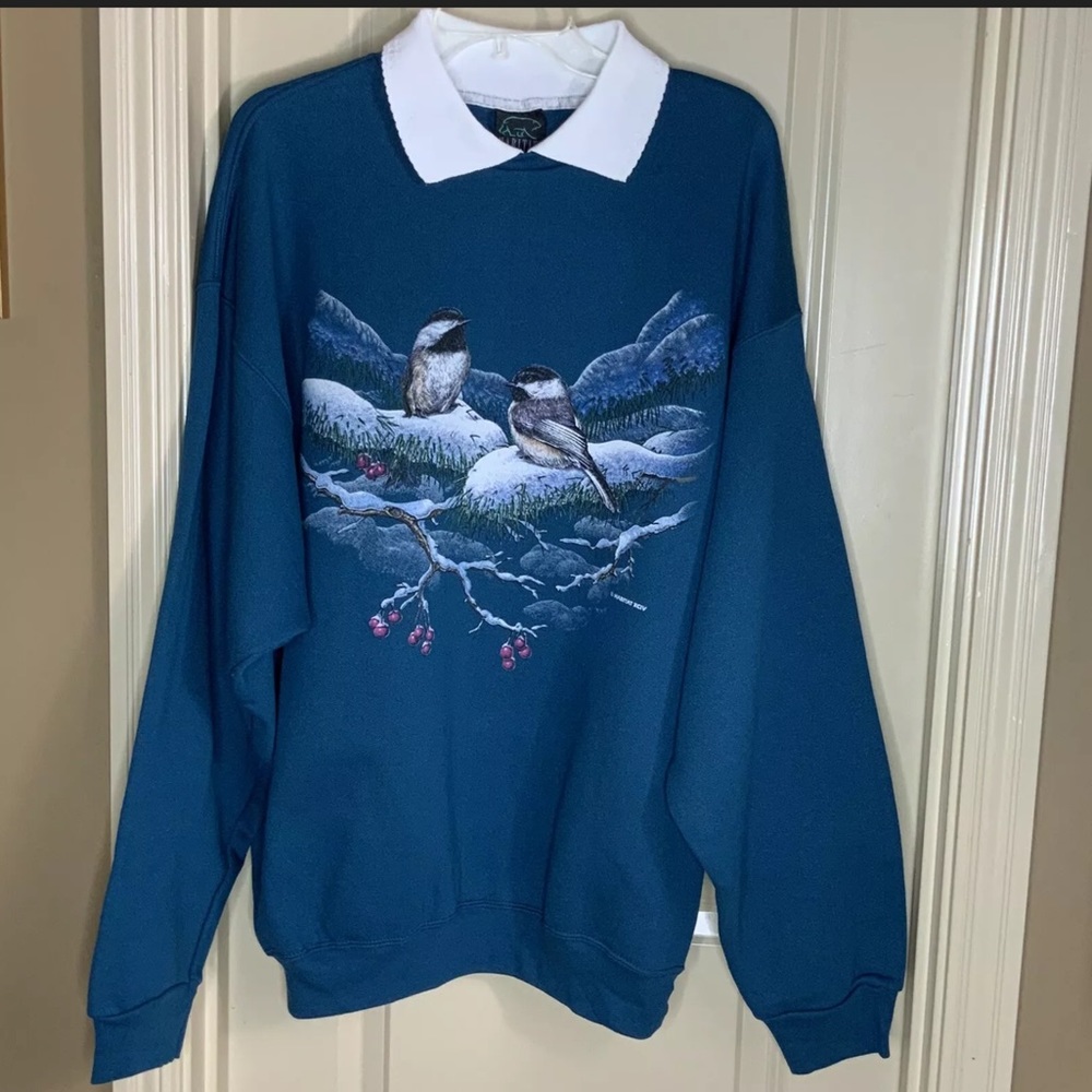 Habitat Sweatshirt Birds Vintage Collard #Nm